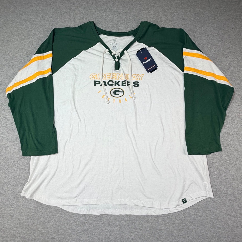 Fanatics Green Bay Packers Womens 3X Lace Up Raglan Long Sleeve T-Shirt NFL New